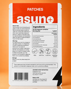 Asuno Energy Patches ingredients label — B-complex vitamins, back of pouch
